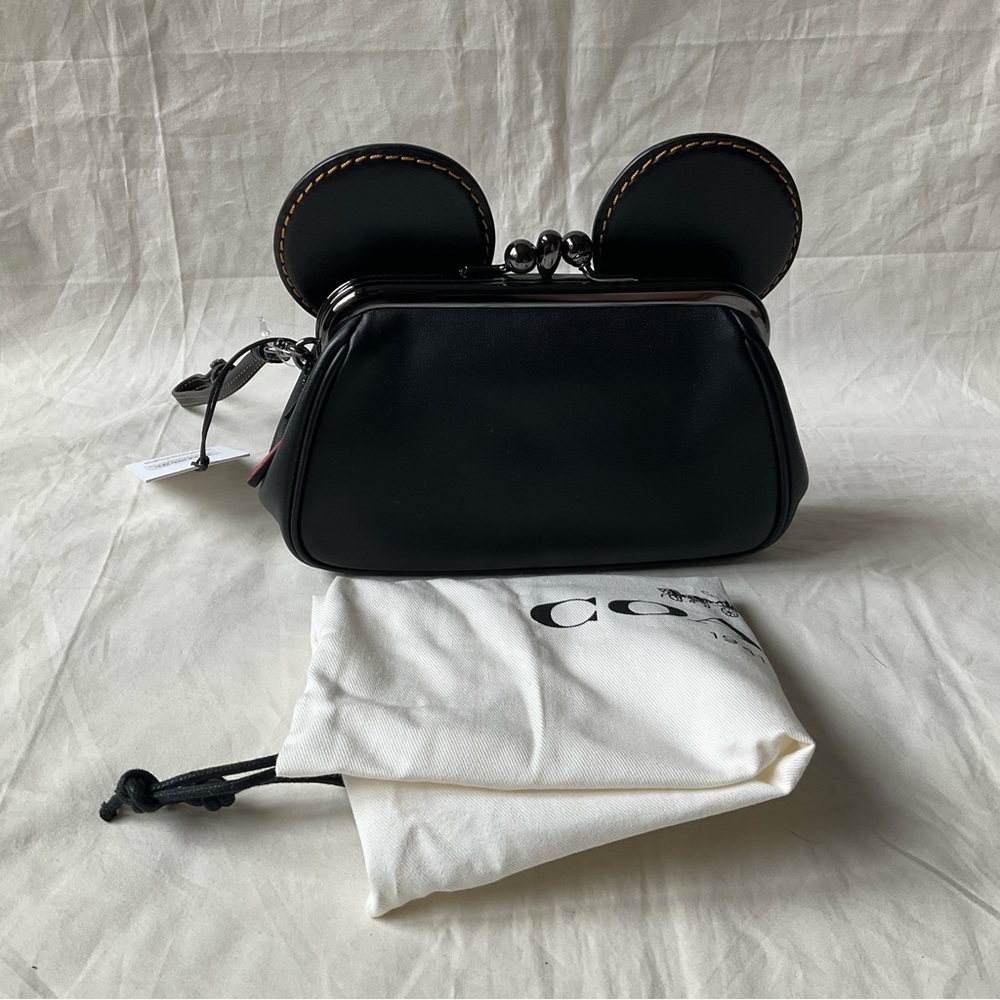 NWT Coach 65794 Disney Mickey Ear Black Leather Kisslock Wristlet